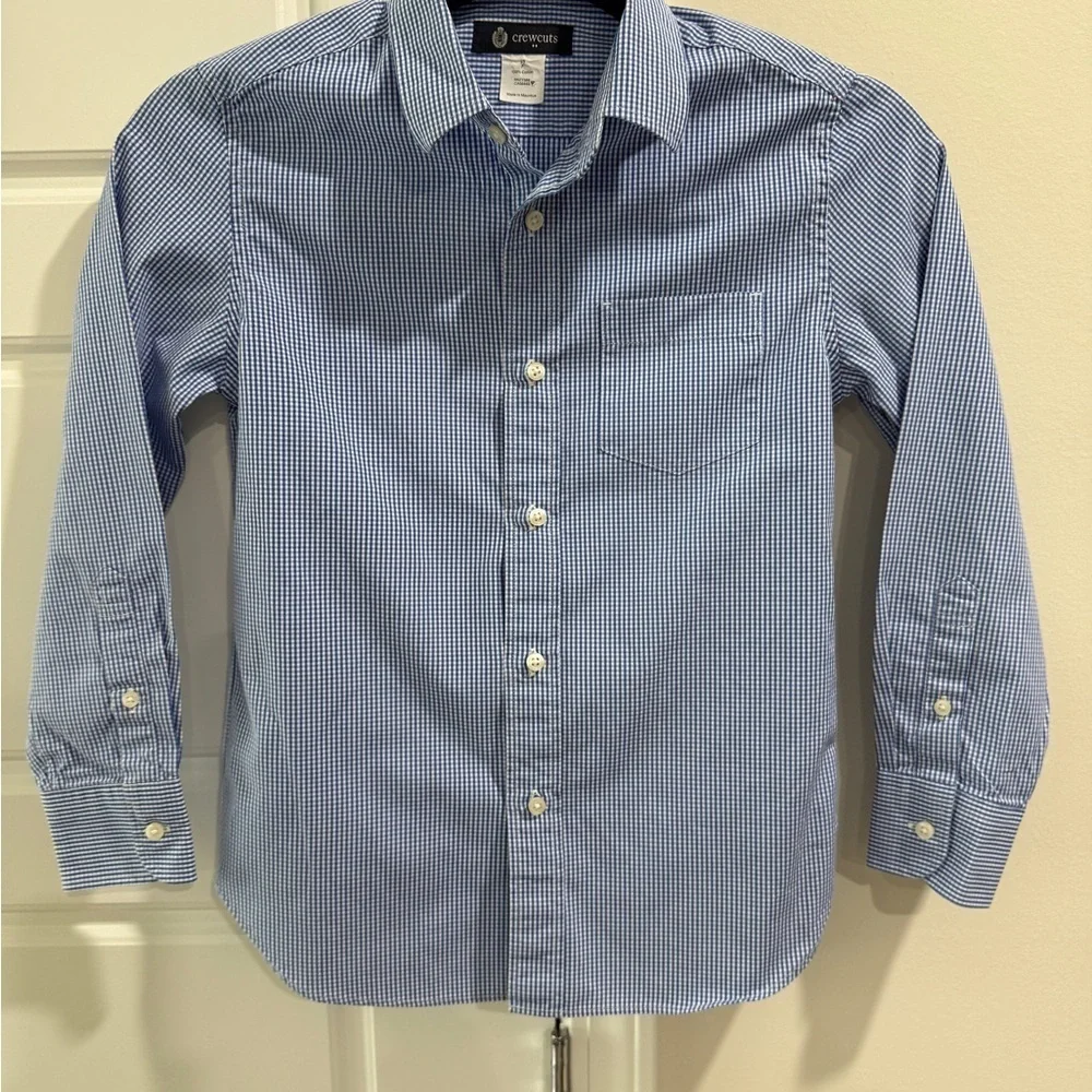Crewcuts J Crew Boys Blue Gingham Check Button Down Shirt Size 10 Preppy